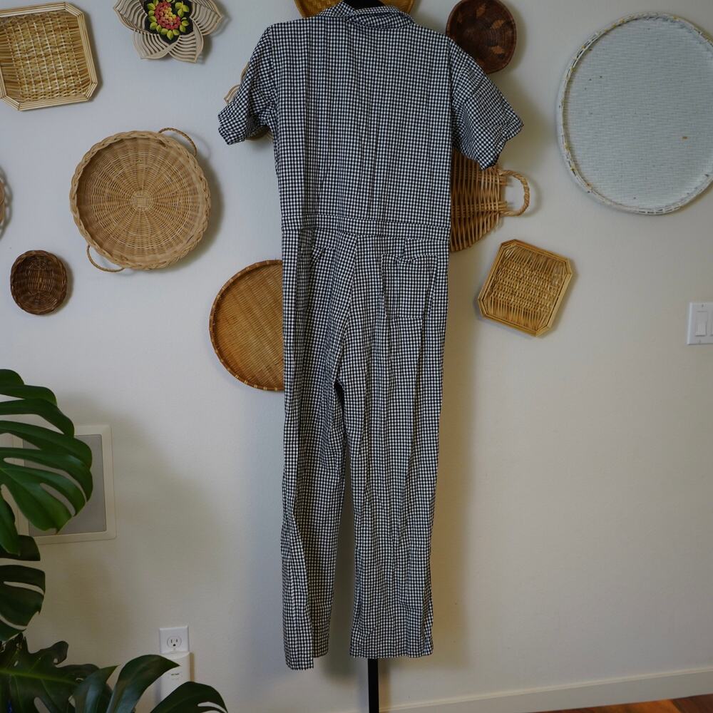 Nooworks Short Sleeve Gingham Coverall Jumpsuit Gray Womens Size Large - Picture 9 of 10